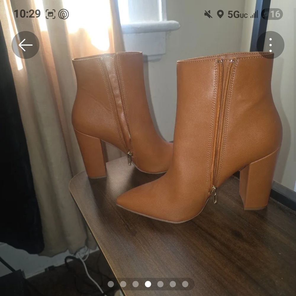 JustFab Cognac Pointed-Toe Ankle Booties - Picture 4 of 7